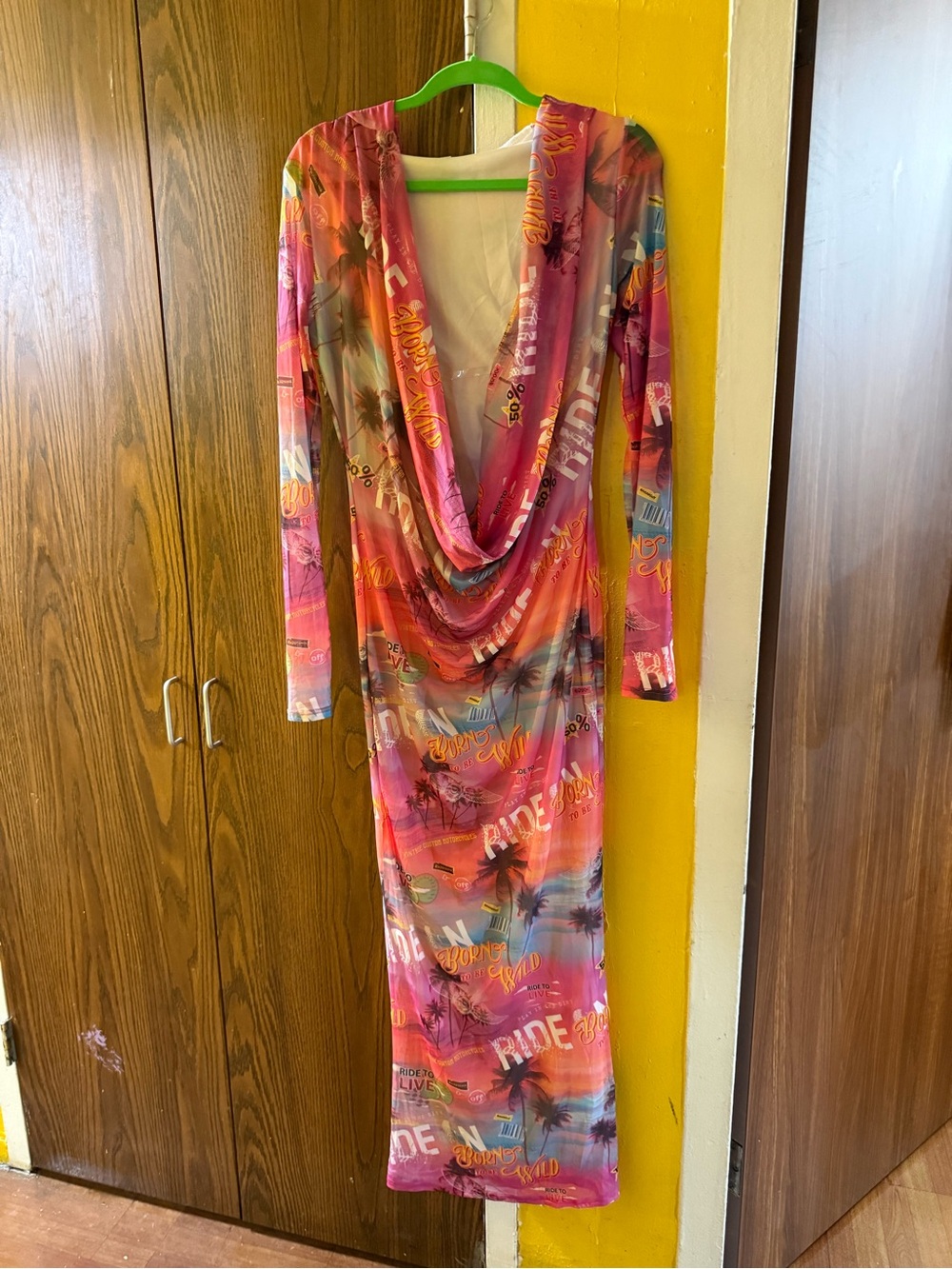 Pink Tropical Print Cowl Neck Maxi Dress
